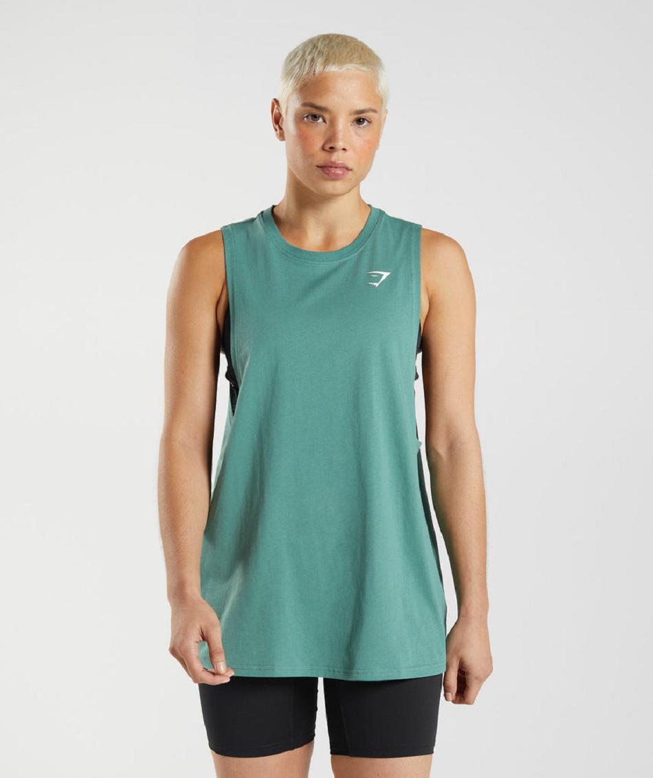 Camiseta Tirantes Gymshark Entrenamiento Drop Arm Mujer Verde | CO 2367HAP